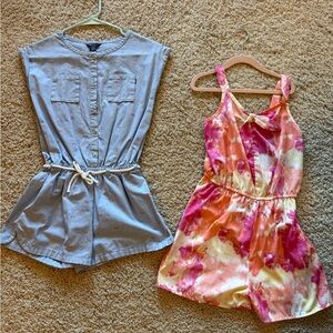 Girls  Chambray and Pink Tie-Dye Romper Lot sz 8-10